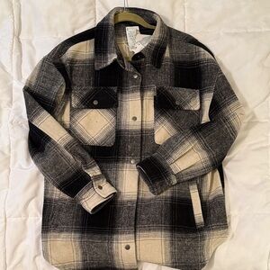 Fornia Plaid Black and Cream Oversized Shacket